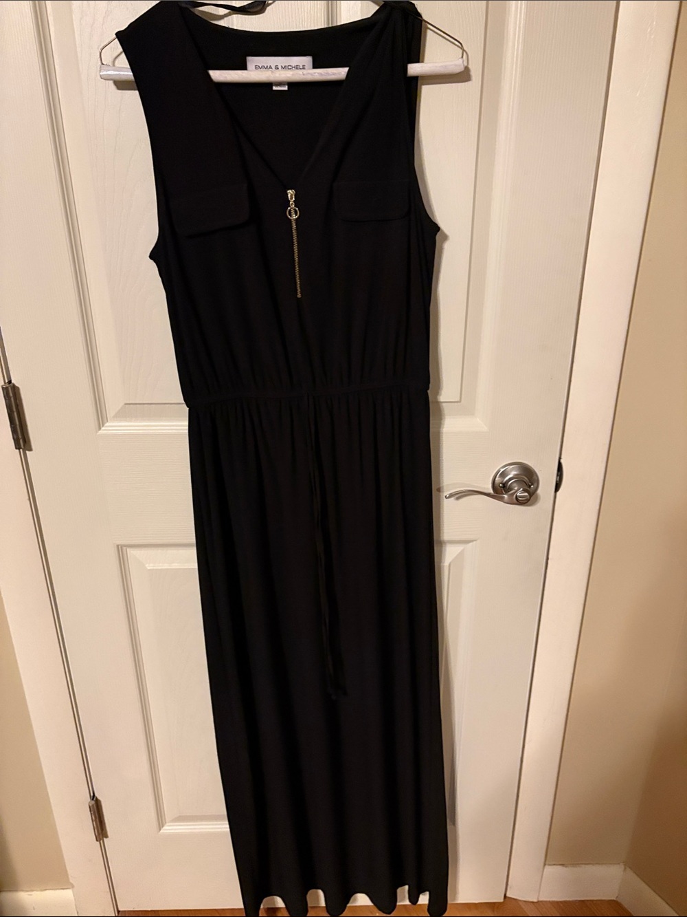 Emma & Michele Black Sleeveless Maxi with Front Zip and Drawstring